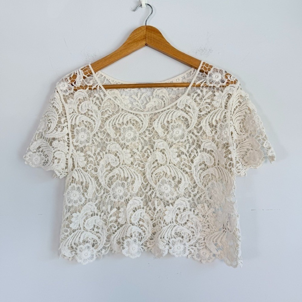 Express Crochet Boho Cropped Top Small Festival Ivory Festival Cotton Layering
